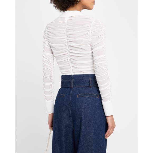 Alice + Olivia White Fitted Mesh Button-Front Shirt - Size Medium - Picture 5 of 14